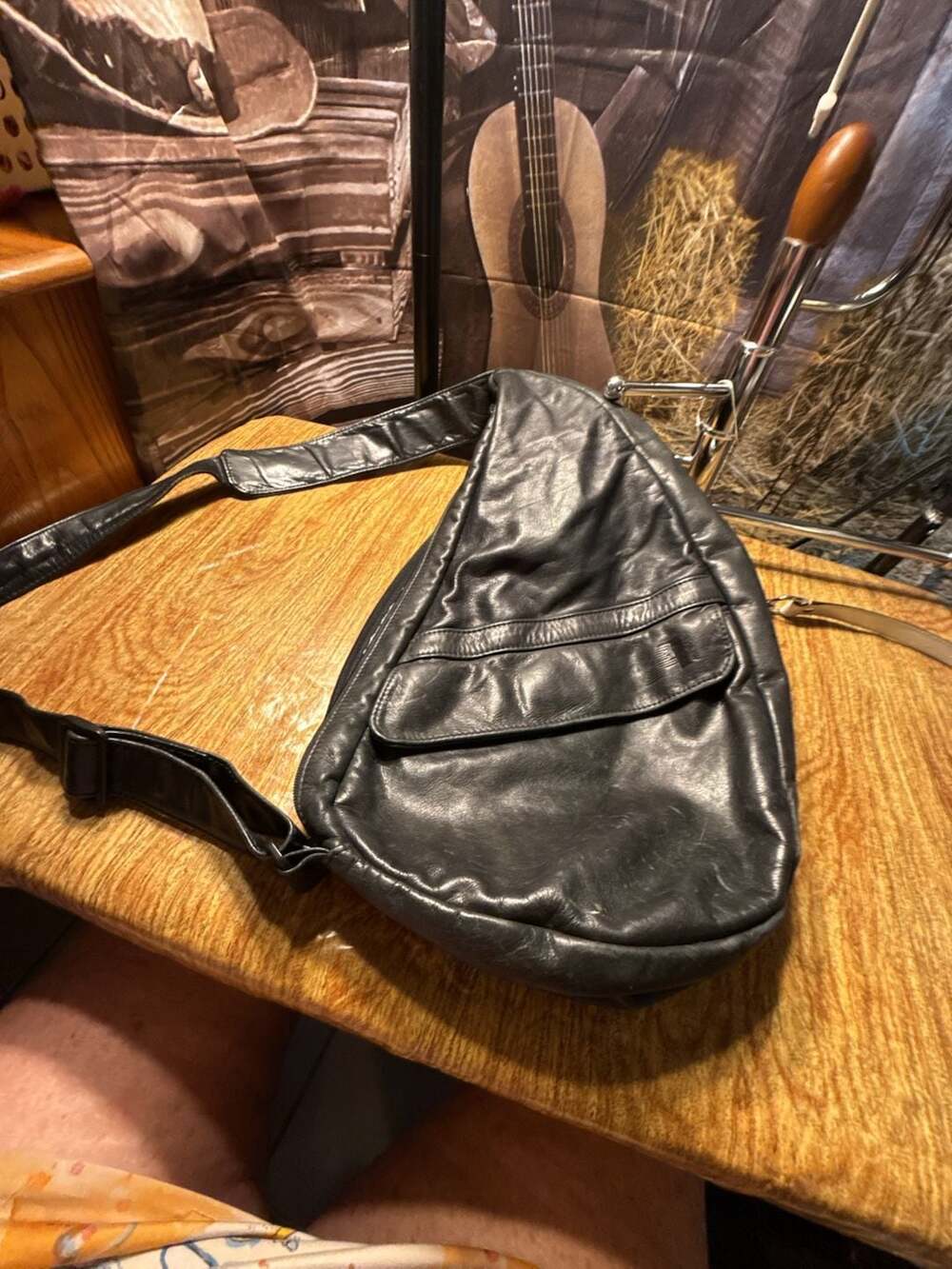 AmeriBag Healthy Back Bag Small Black Leather Sling Backpack